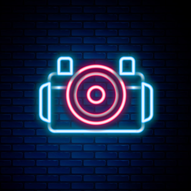 发光的霓虹灯线照片相机潜水员图标图片下载