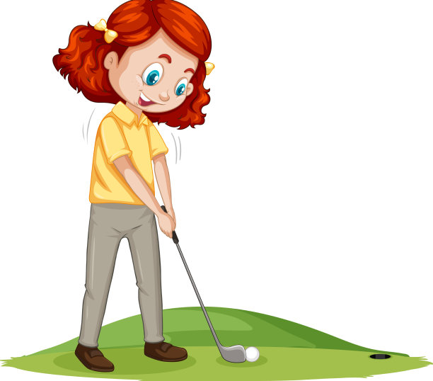 年轻的高尔夫球员卡通人物打高尔夫球图片下载