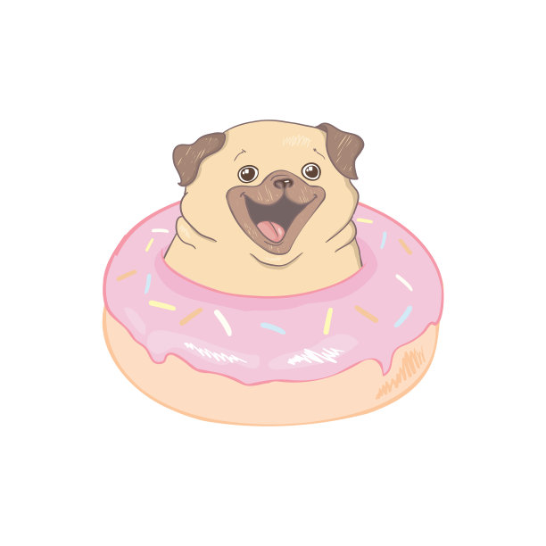 创意概念静物哈巴狗与甜甜圈图片下载