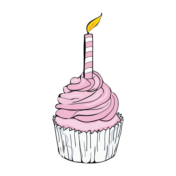 粉色生日庆祝纸杯蛋糕线图标图片下载