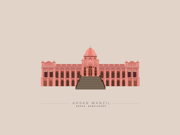 Ahsan Manzil矢量插图，前居住宫殿的纳瓦布，达卡图片下载