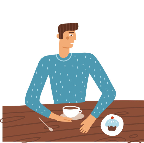 卡通人物坐在桌旁图片下载