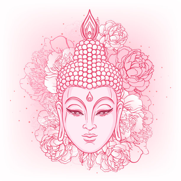 佛脸以牡丹为背景图片下载