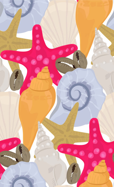 无缝的彩色手绘贝壳图案图片下载