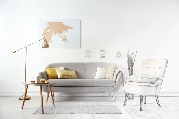 现代的客厅，舒适的沙发。室内设计说明图片下载