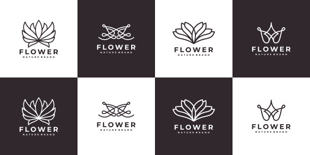 豪华线条艺术花玫瑰标志集合图片下载