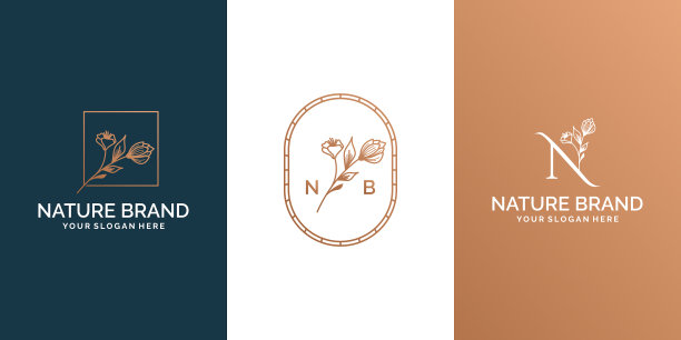 手绘女性和花卉植物标志图片下载