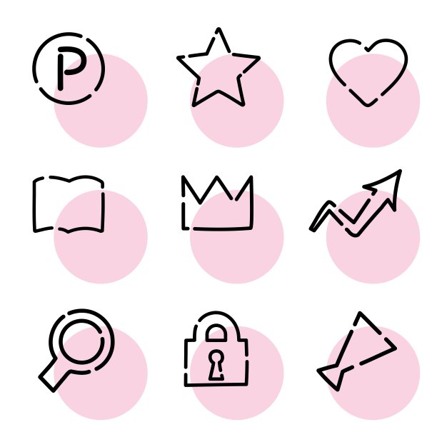 圆形，简单和可爱的粉色图标集，可以用于购物等/插图材料(矢量插图)图片下载