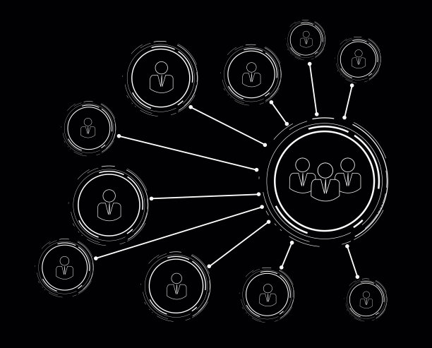 公司结构。连接的人的数字在黑色的背景图片下载