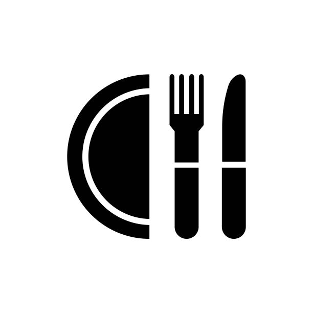 黑色的餐具图标。盘叉和刀的轮廓。孤立的插图在白色背景。象征咖啡馆活动和餐厅服务员。作为模板的卡，横幅，菜单，传单向量EPS 10图片下载