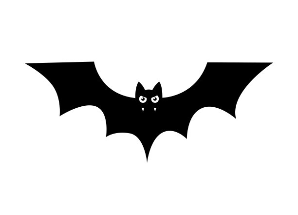 蝙蝠剪影与吸血鬼的尖牙孤立的黑色图标。向量符号万圣节假期图片下载