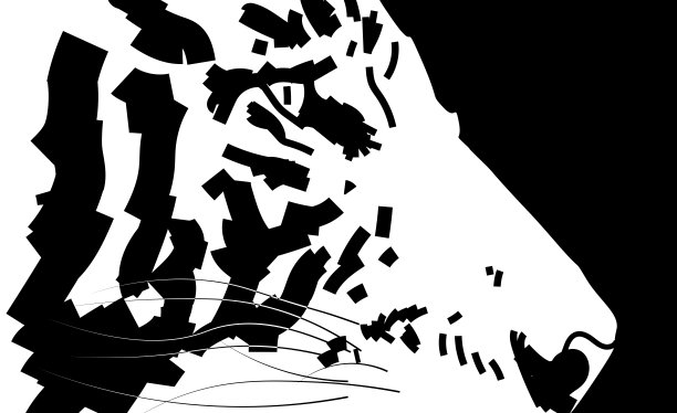 老虎靠近。黑白图形。老虎的侧面脸。图片下载