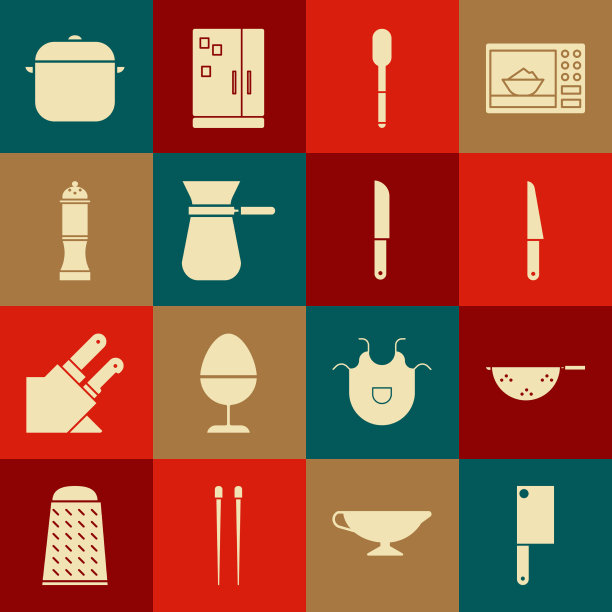 设置切肉刀，厨房滤器，刀，勺图片下载