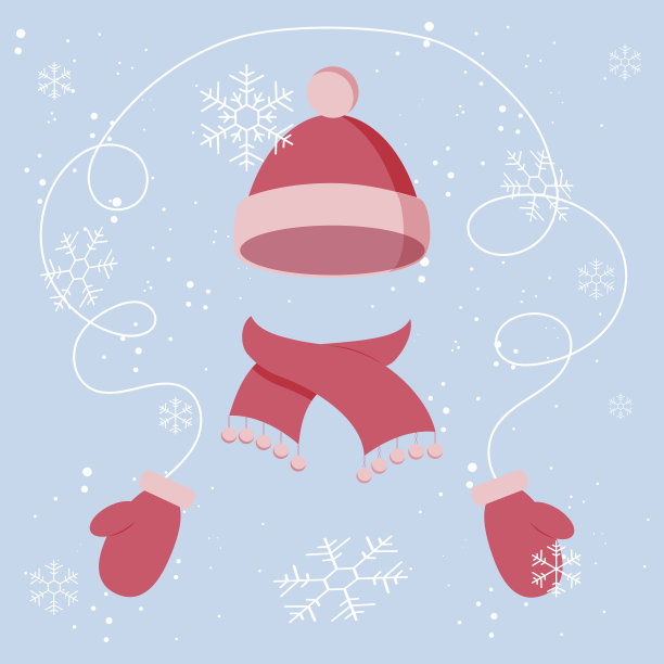 冬天。一套粉红色的帽子、围巾和手套。矢量插图。图片下载