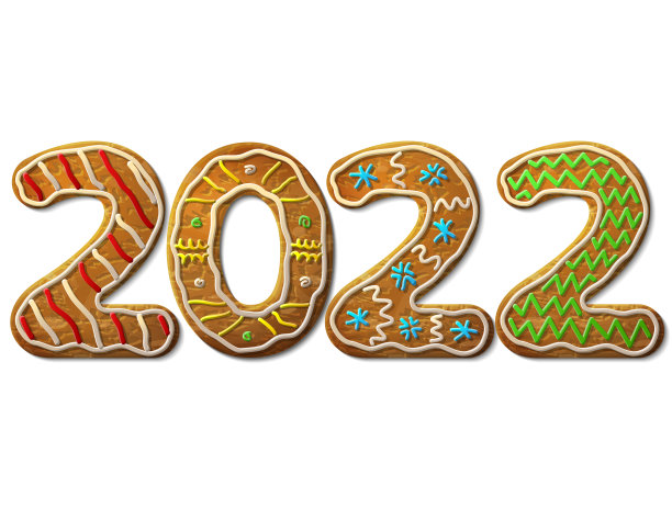 2022年新年形状姜饼孤立在白色图片下载