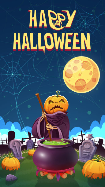 万圣节。南瓜巫师在大锅里煮了一剂药剂。图片下载