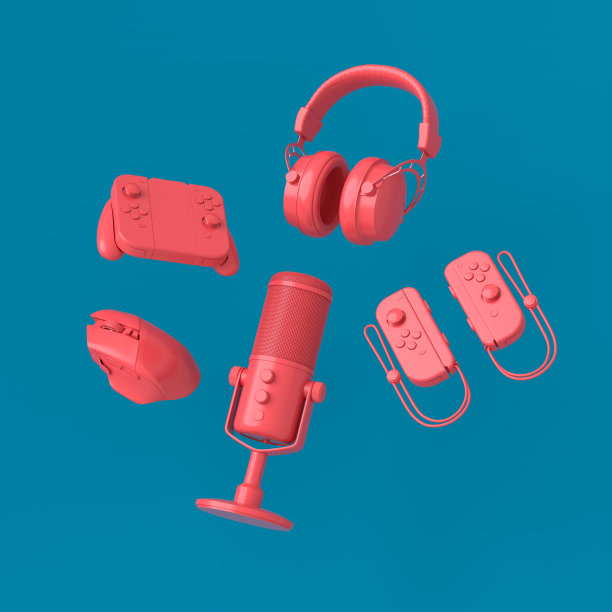飞行游戏装备，如鼠标，操纵杆，耳机，VR眼镜，麦克风图片下载
