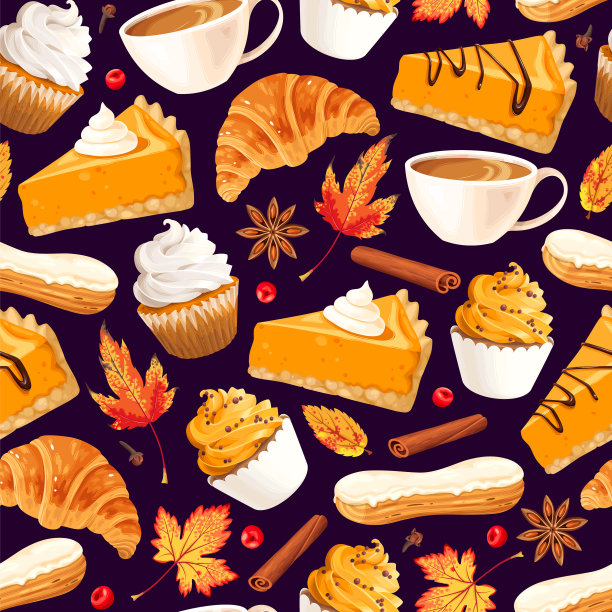 无缝模式与南瓜派和糕点图片下载