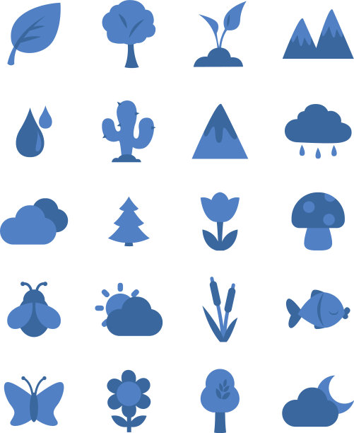 白色背景上的蓝色自然图标图片下载