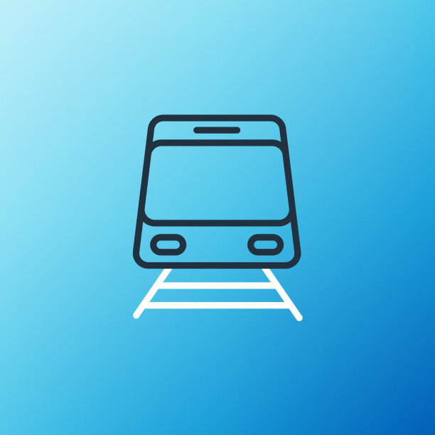 线火车和铁路图标孤立在蓝色图片下载
