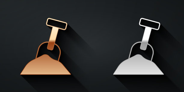 金和银沙盒与沙和铲子图标图片下载