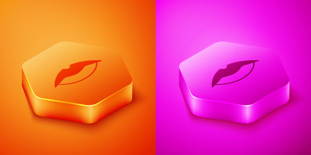 等距微笑的嘴唇图标孤立的橙色和图片下载