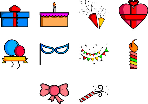 卡通周年纪念图标套装图片下载