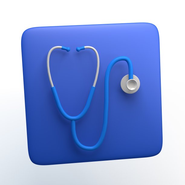 健康保健图标与听诊器在孤立的白色背景。3 d演示。应用程序。图片下载