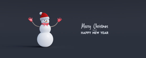 快乐的雪人贺卡黑色背景3d渲染图片下载