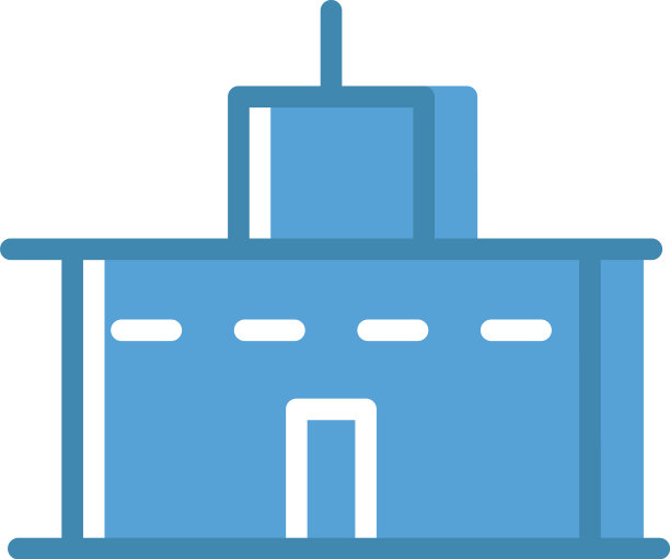 蓝色的建筑，白色的墙上有四扇窗户图片下载