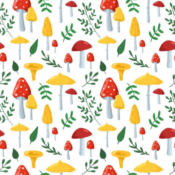 秋季卡通蘑菇图案上的白色图片下载