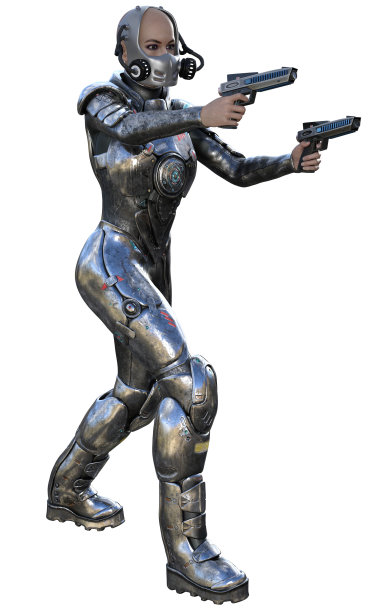 电子战士装备枪，白色背景，3d插图图片下载