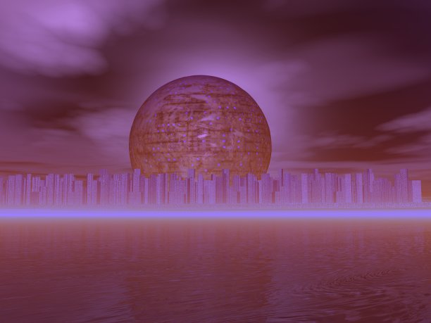 梦幻般的球体和城市景观图片下载