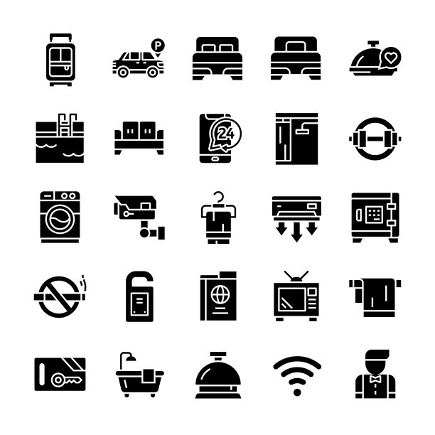 一套酒店图标与字形风格图片下载