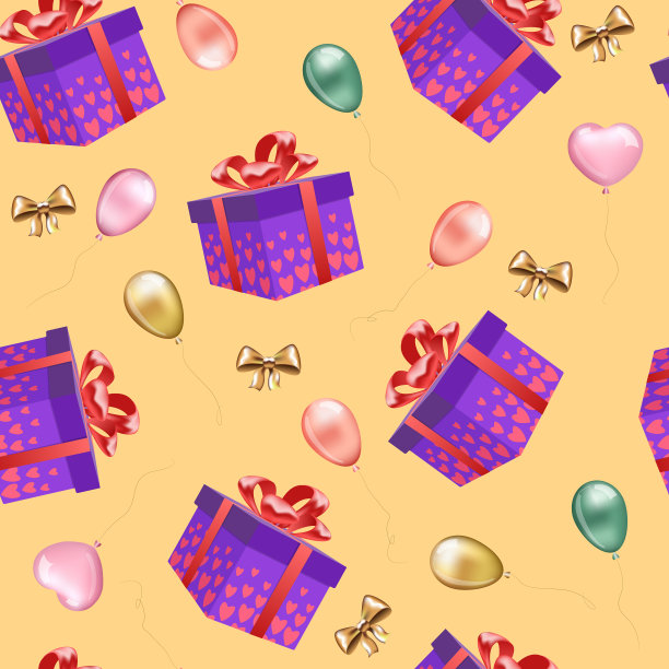 图案与礼品盒，蝴蝶结和气球图片下载
