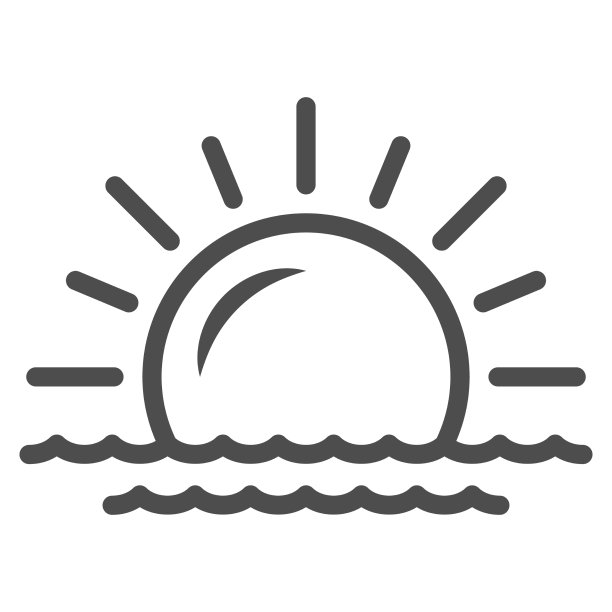 太阳和海边日落线图标天气图片下载