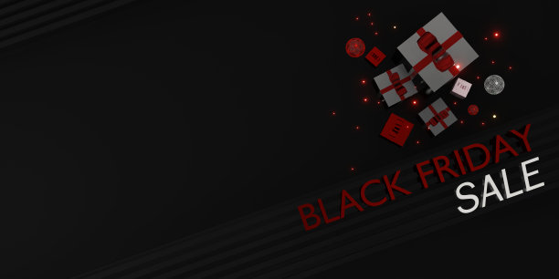 黑色星期五横幅商店出售礼物和气球3D插图图片下载