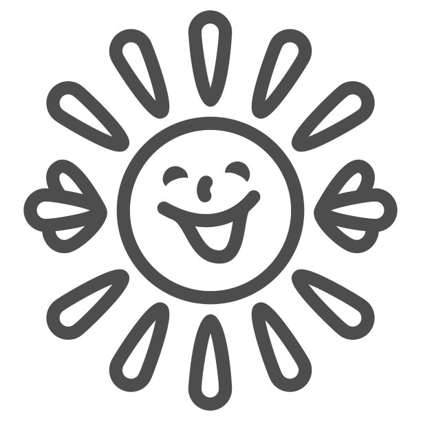 太阳带有笑脸的光束和手线图标图片下载