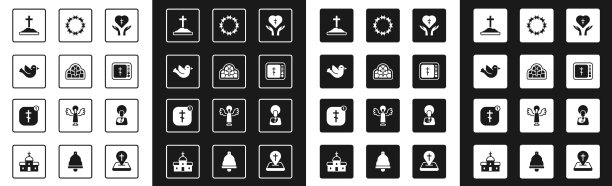 在彩色玻璃鸽子的心设置宗教十字架图片下载