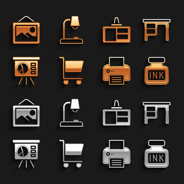 设置购物车，办公桌，墨水瓶打印机图片下载