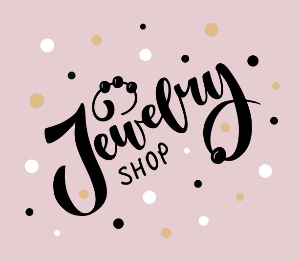 珠宝店的标志在现代风格与手画字母，项链，珠周围图片下载