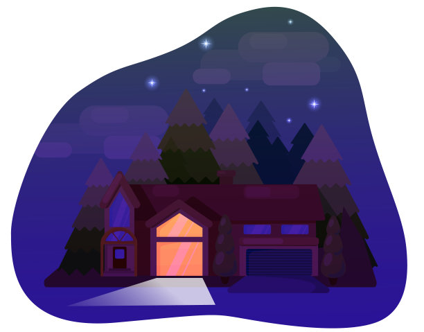 网站的背景，网站和instagram的图标，夜晚的小屋在树林中发光的窗户，舒适的房子在黑暗中图片下载