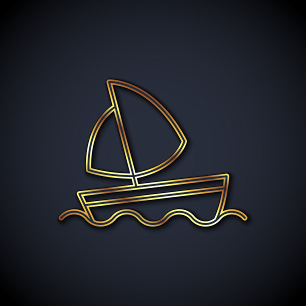 金线游艇、帆船或帆船图标图片下载