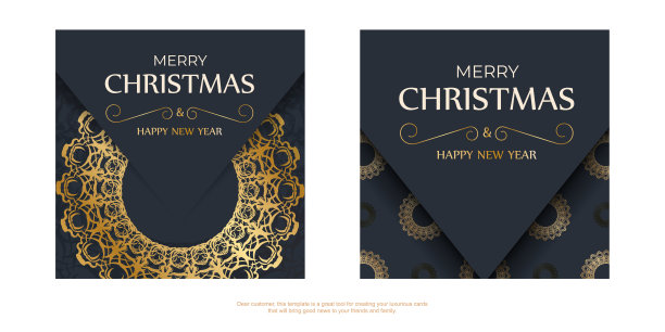 节日贺卡新年快乐的深蓝色与抽象的黄金装饰图片下载