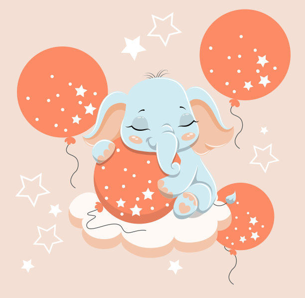 可爱的大象在云上的概念图片下载
