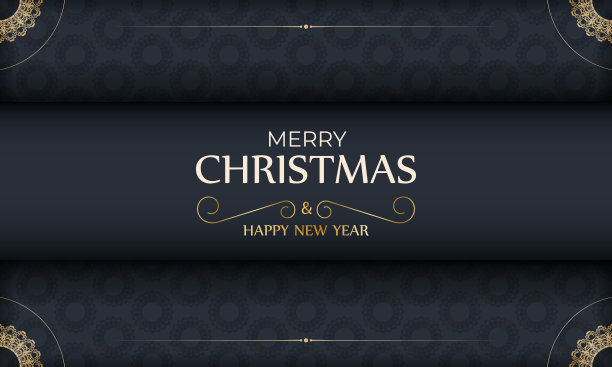 节日传单圣诞快乐和新年在深蓝色与复古图案图片下载