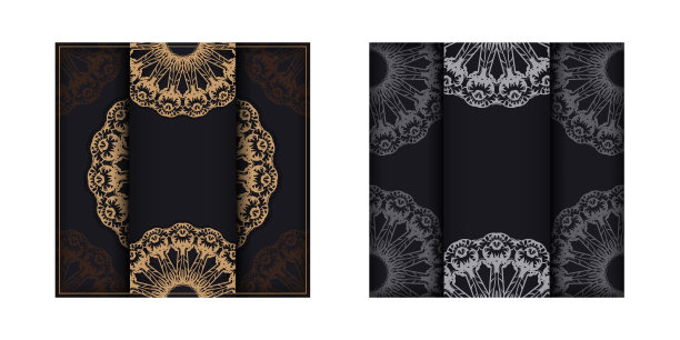 问候传单模板在黑色与复古图案图片下载