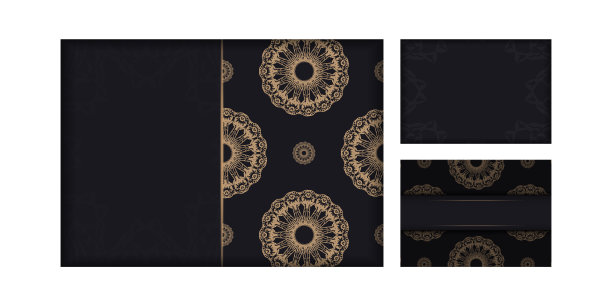 问候传单模板在黑色与棕色复古装饰图片下载