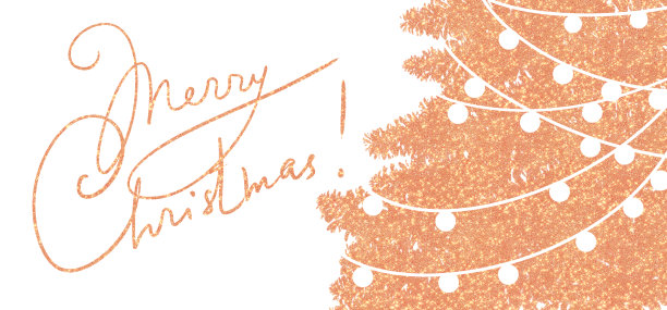 闪闪发光的圣诞卡与圣诞快乐的字母和闪亮的圣诞树图片下载