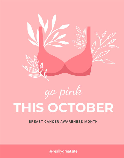 乳腺癌宣传月。粉红色，简约的海报设计与胸罩和鲜花。十月是癌症宣传月图片下载